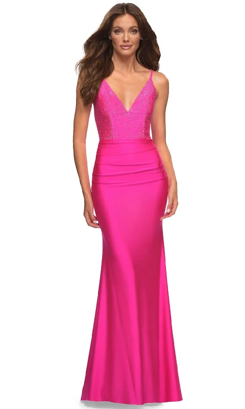 La Femme 30601 - V-Neck Trumpet Evening Dress