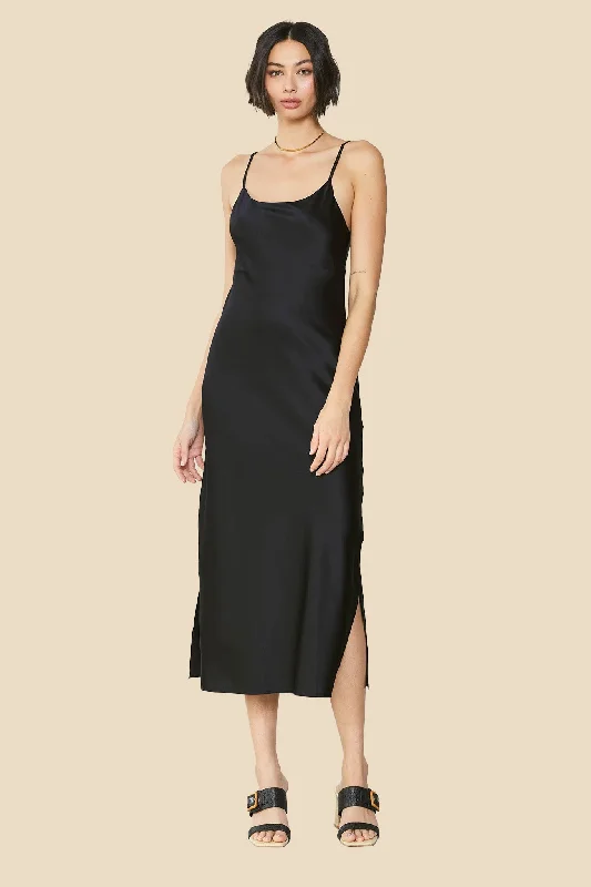 Current Air Jamie Silk Bias Midi Dress (Black)