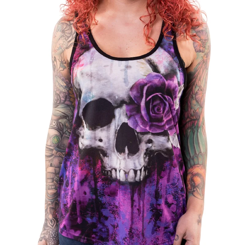 One Eye Rose Skull Razor Back Tank Top