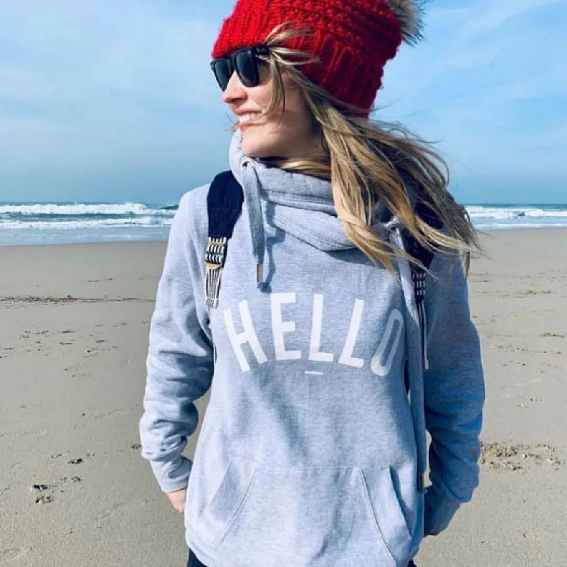 Grey Hello Cowl Neck Hoodie