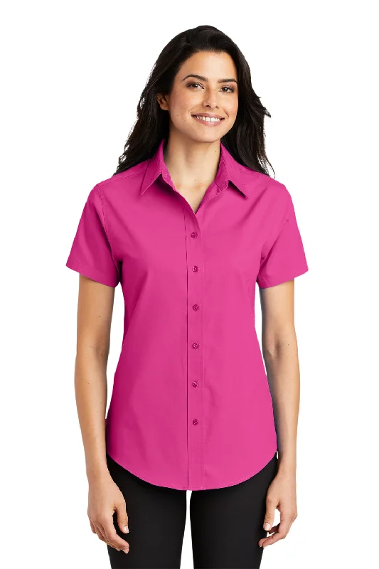 Port Authority Womens Easy Care Wrinkle Resistant Short Sleeve Button Down Shirt - Tropical Pink - Closeout