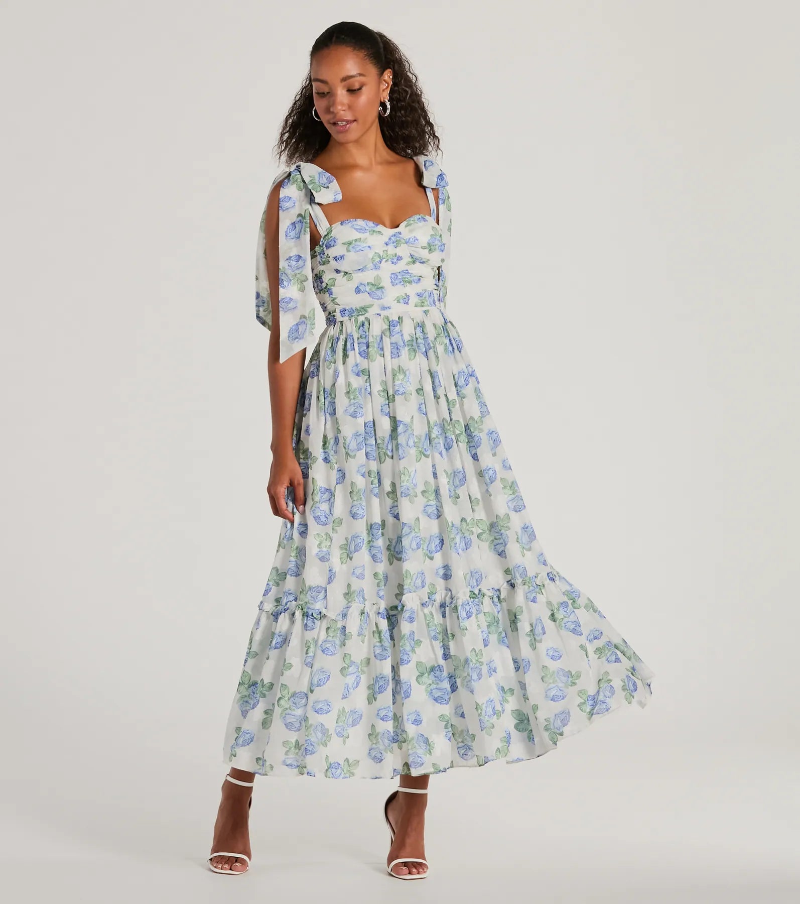 Clara Sweetheart Floral Chiffon Midi Formal Dress