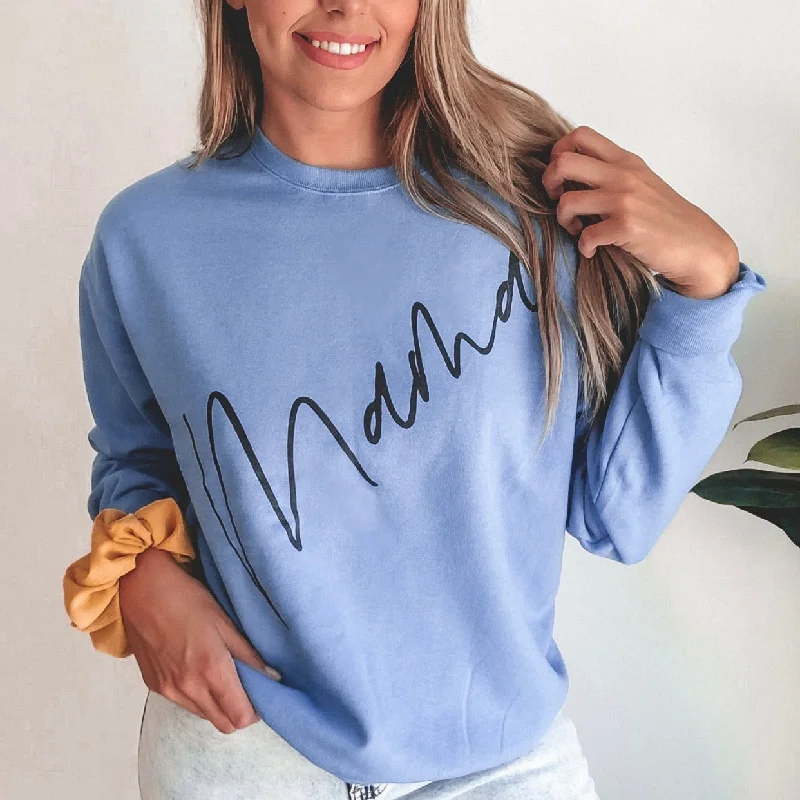 New Mama Script • Columbia Blue Pullover