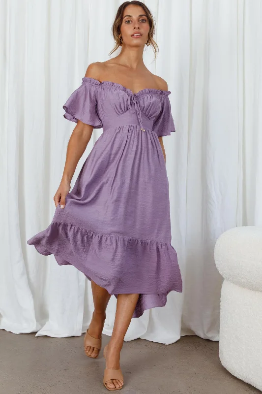 Dandelion Off-Shoulder Tied Back Midi Dress Purple