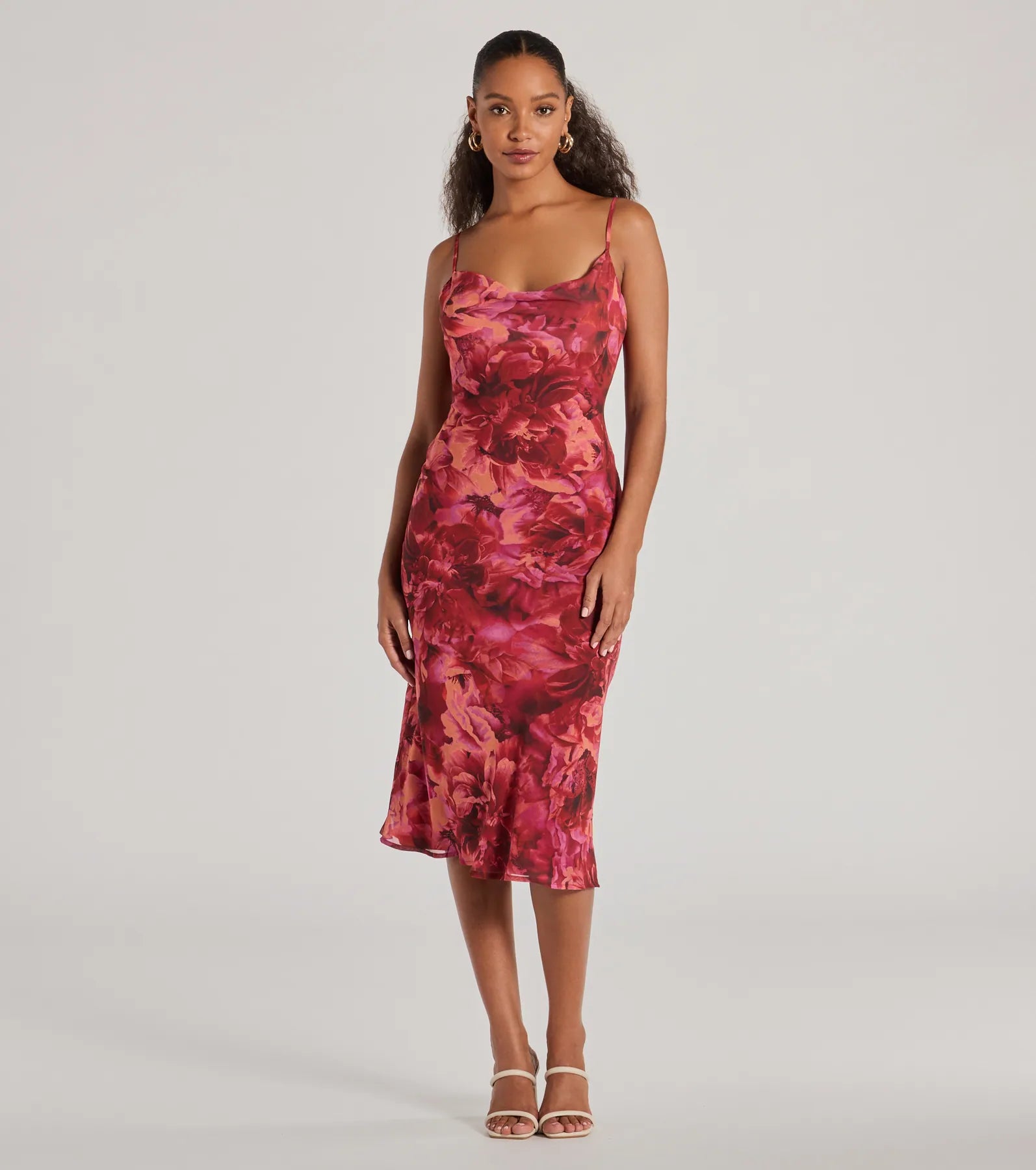 Looking Pretty In Floral Chiffon Midi Dress