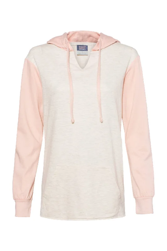 MV Sport Womens French Terry Colorblock Hooded Sweatshirt Hoodie w/ Pouch Pocket - Cameo Pink/Oatmeal