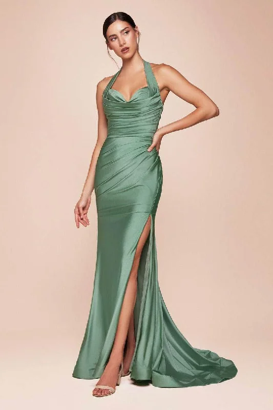 Ladivine CD796 - Halter Ruched Bodice Prom Dress