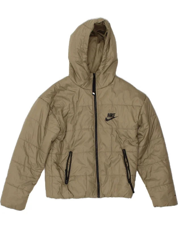 NIKE Womens Hooded Padded Jacket UK 6 XS Khaki Polyester