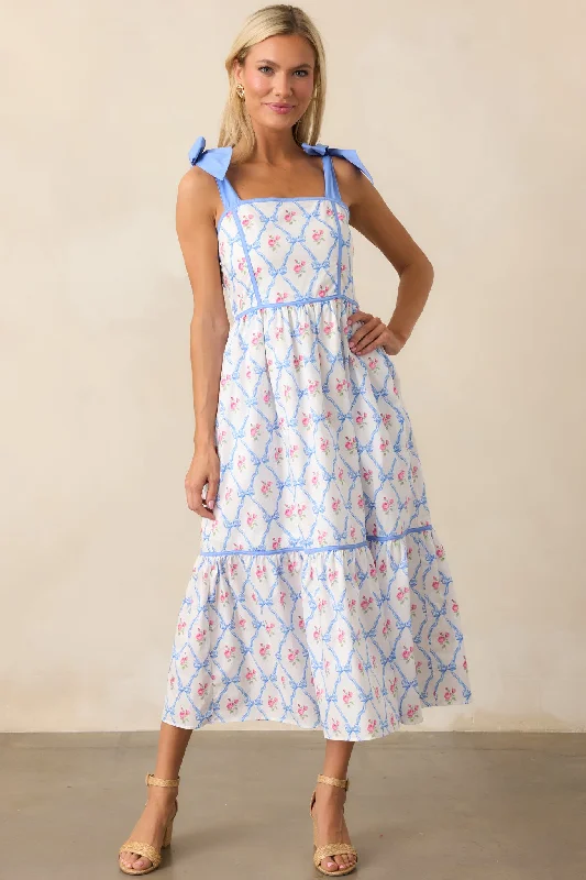 Ballet Recital Cotton Blue Bow Midi Dress