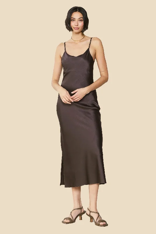 Current Air Jamie Silk Bias Midi Dress (Brown)