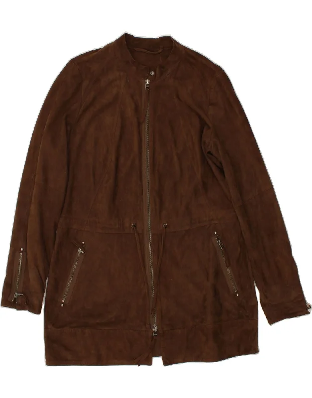 BIBA Womens Leather Coat UK 10 Small Brown Leather