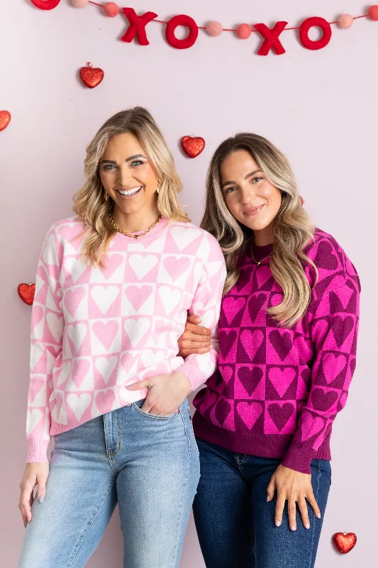 Heart Checkerboard Pullover Sweater