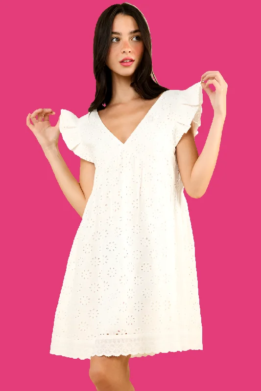 Cindy White Eyelet Mini Dress